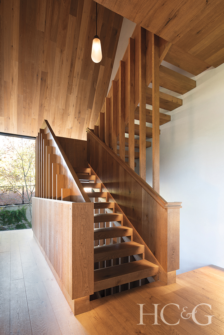 Oak Staircase And Pendant Light