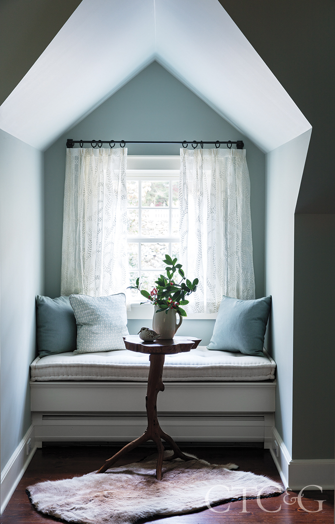 Blue Window Seat Pillows Rug Table