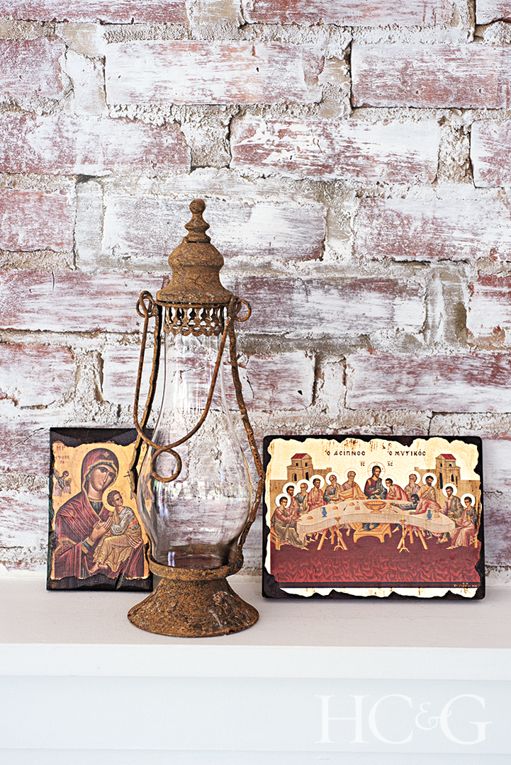 religious icon paintings in Hamptons Greek restaurant