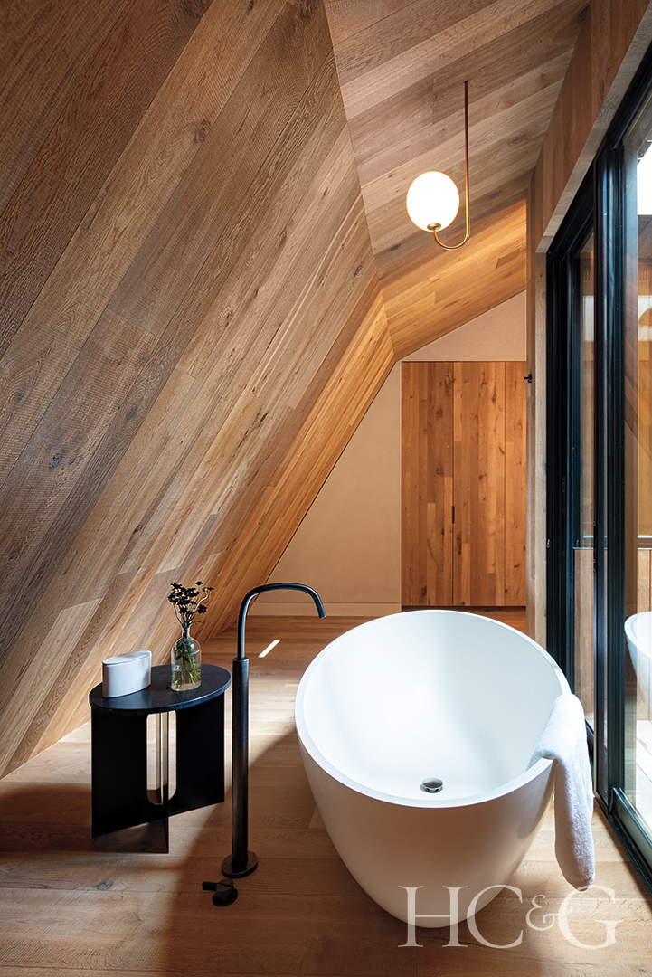 Modern Wooden Bathroom With Black Accents