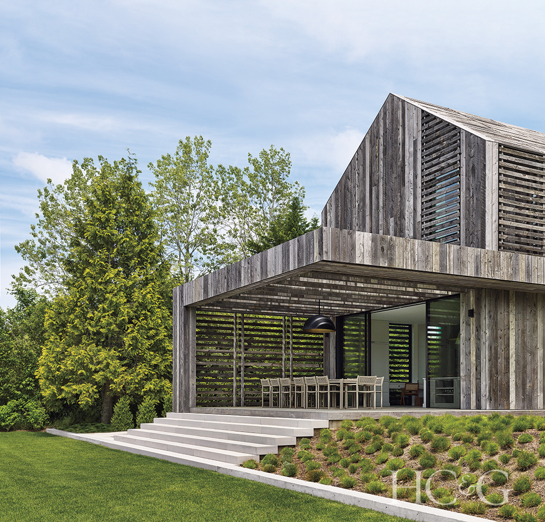 Outdoor dining porch with built-in pergola