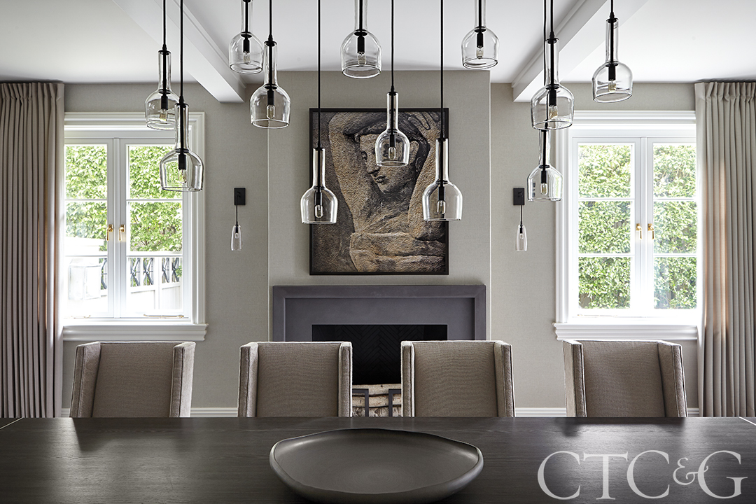 oak table with custom chandelier dining room