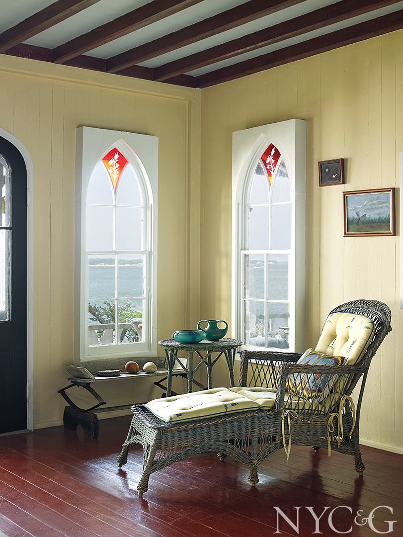 stained glass gothic windows in Victorian home