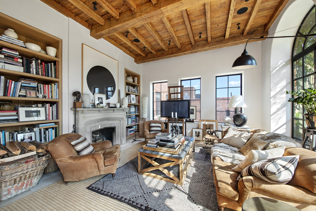 East Village Duplex Penthouse Living Room Fireplace