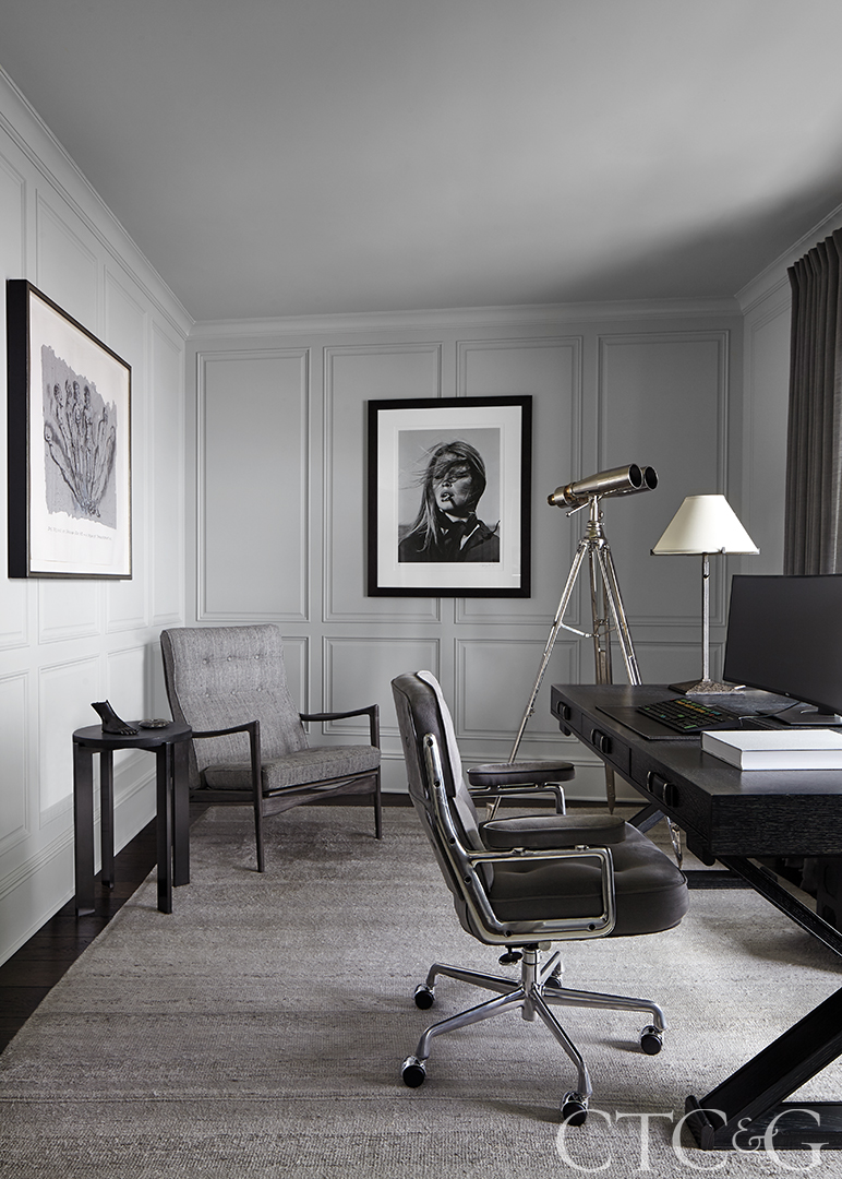 dark grey office chairs and desk