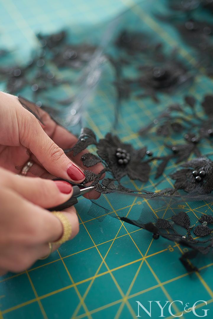 black flower embroidery