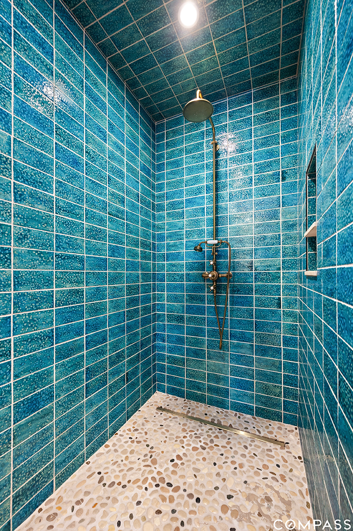 Celebrity Chef Lists Chicago Townhouse Brimming With Eclectic Style Primary Shower
