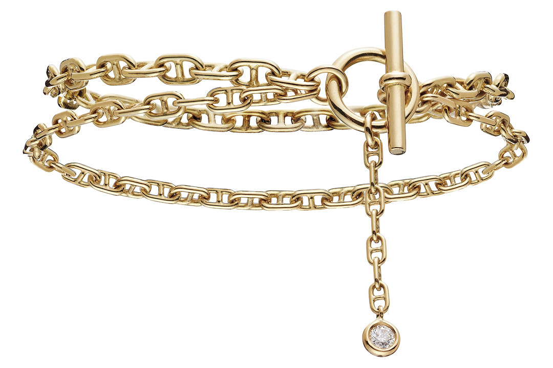 gold double chain bracelet with diamond