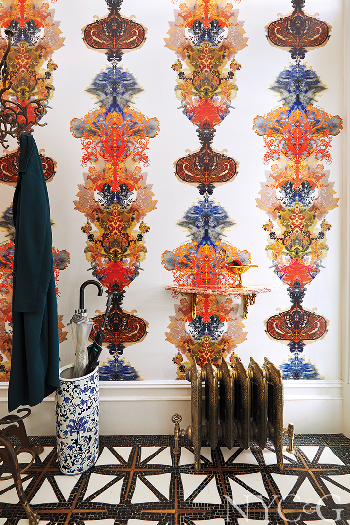 Sexy Stylish West Village Townhouse Entry Mudroom Wallpaper Tile