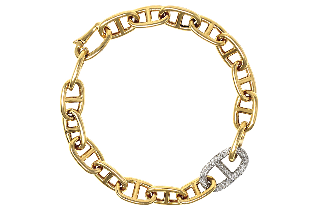 chunky gold chain bracelet with diamond link