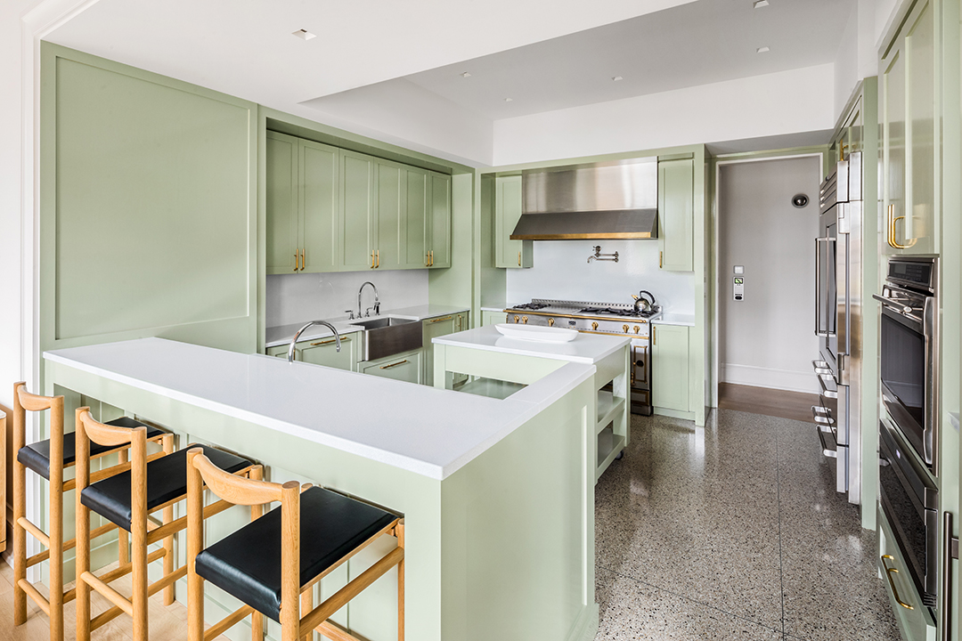 Nolita Soho Duplex Penthouse Mint Green Kitchen Island