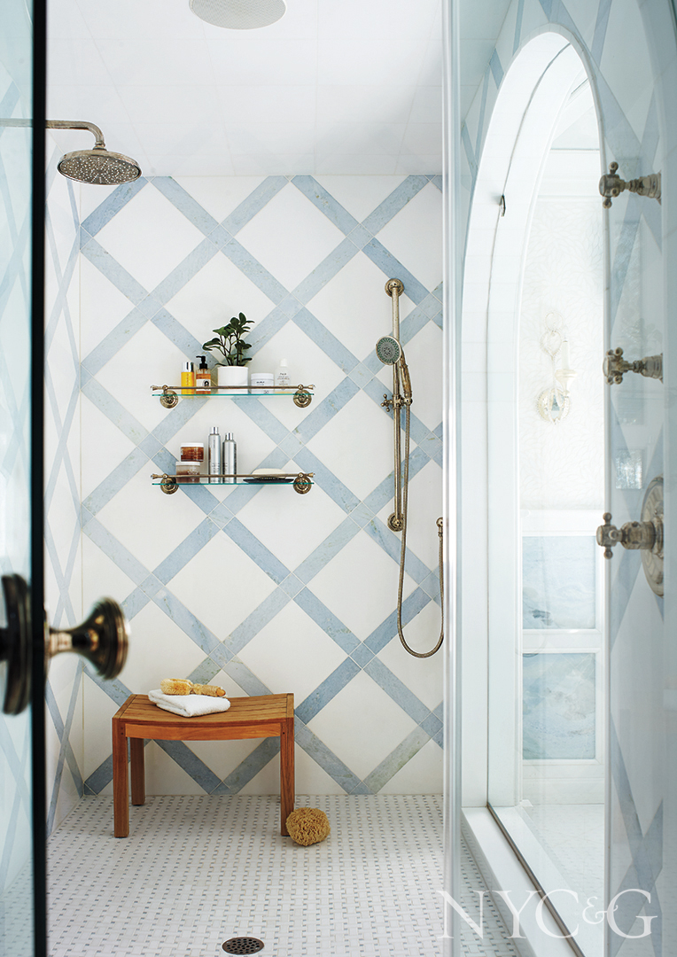 Blue And White Marble Trellis Design