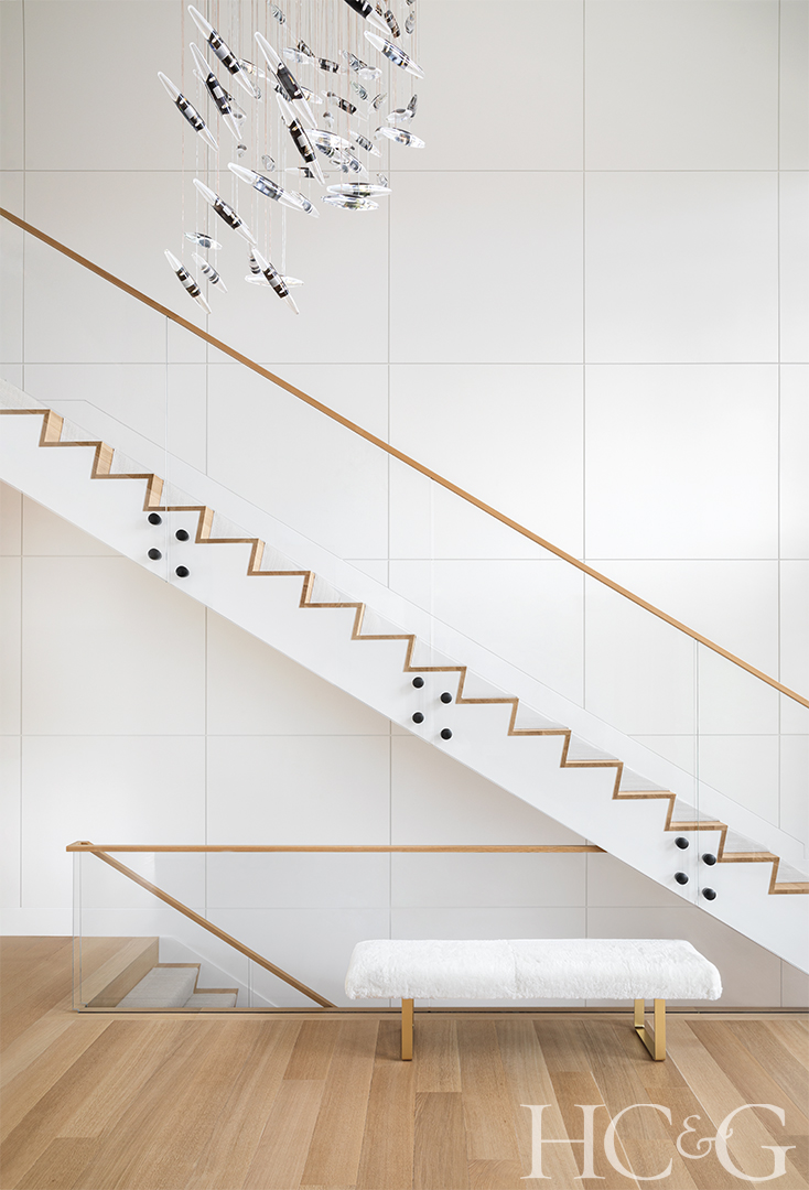 Modern-Majesty-White-Entryway-Michelle-Gerson-bench-staircase