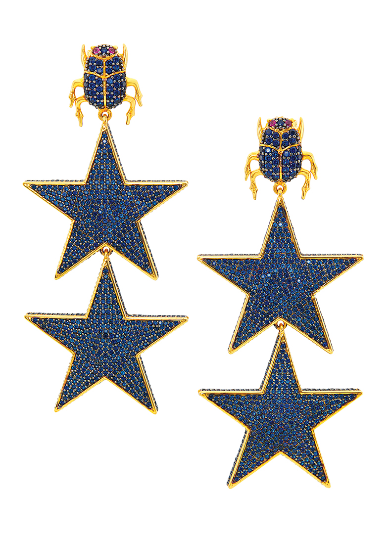 Sakscom Begum Khan Written In The Stars 24k Gold Plated Root Sapphire Scarab Superstellar Drop Earrings Silo