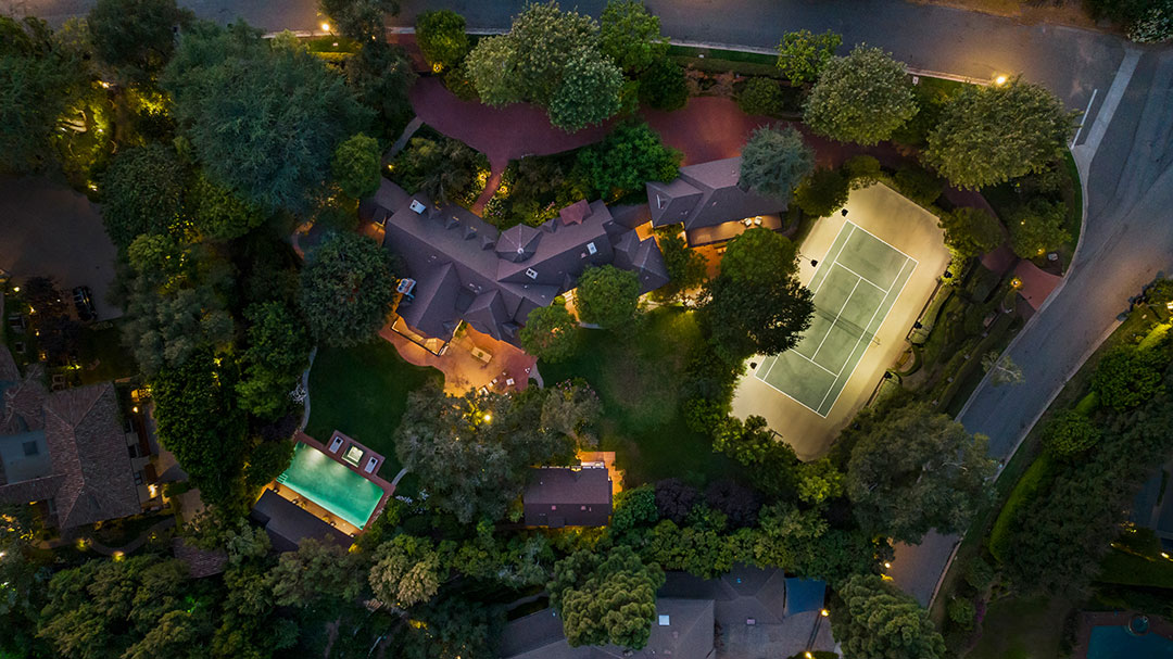 Producers Pacific Palisades Estate Aerial Evening Shot