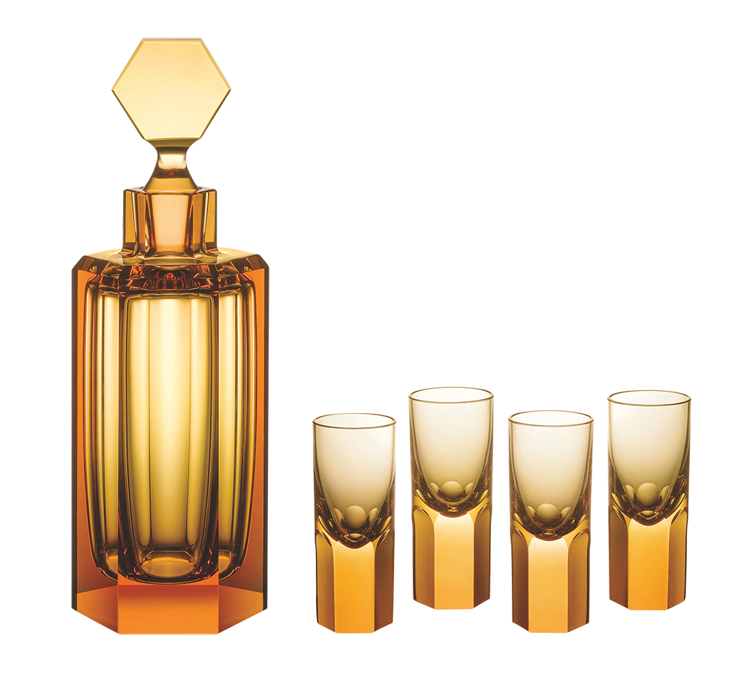 Hexagon Liquer Set In Amber Crystal 1 Rough Silo