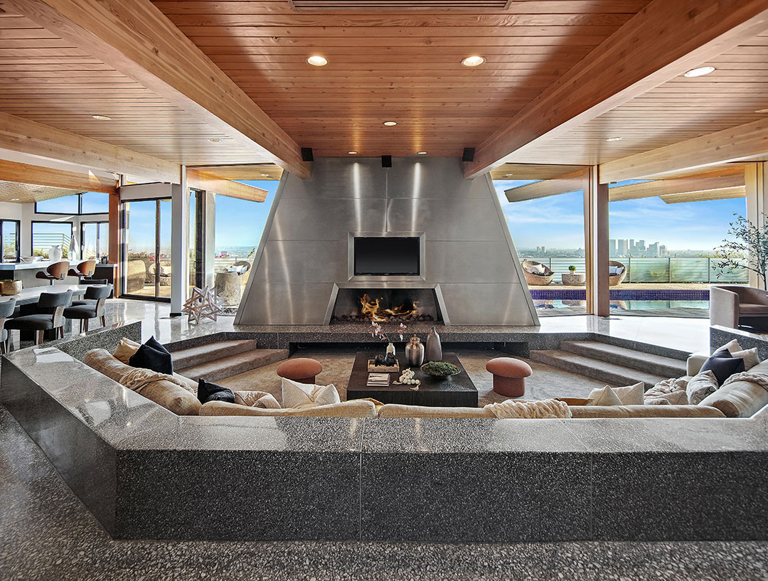 Hollywood Hills Sunken Living Room With Fireplace