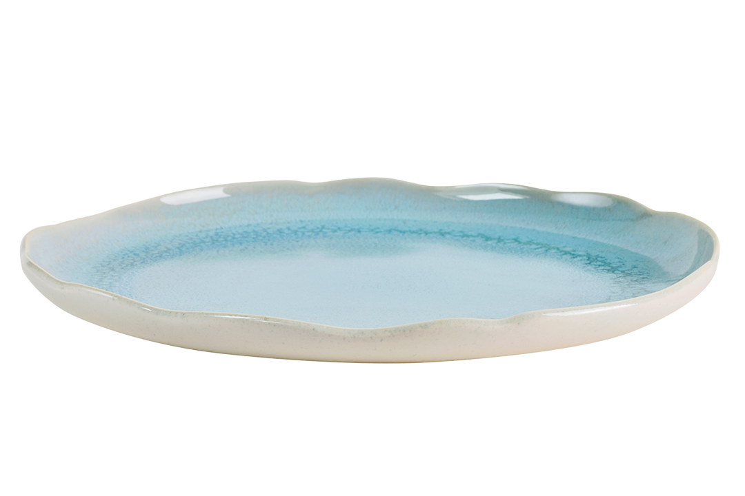 Jars Plume 961758 Flat Round Dish Platter Ocean Blue Atoll Silo