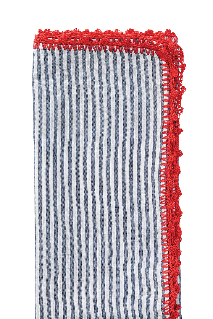 Na1222036nvrd Seersucker Navy Red Napkin Folded Rough Silo