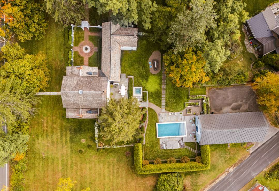 Aerial shot of Upper Hudson Valley mansion