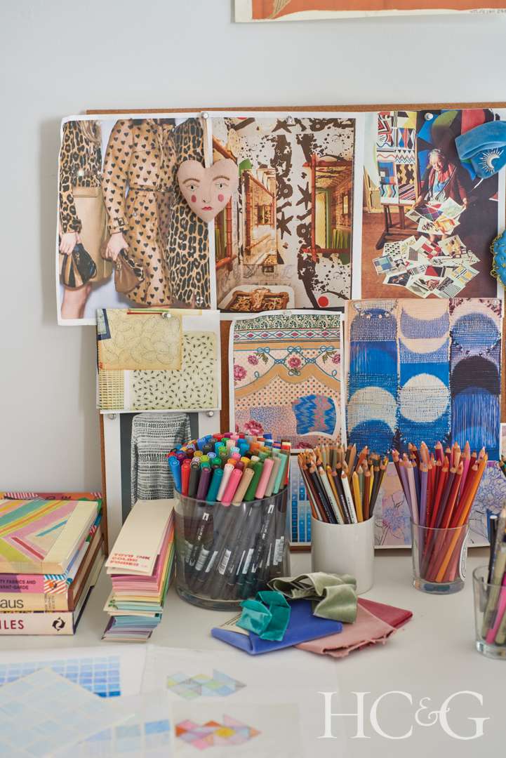 Inspiring mood boards, clippings, and vintage fabric samples
