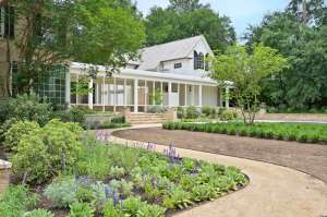 Shrubbery surrounds bakckyard