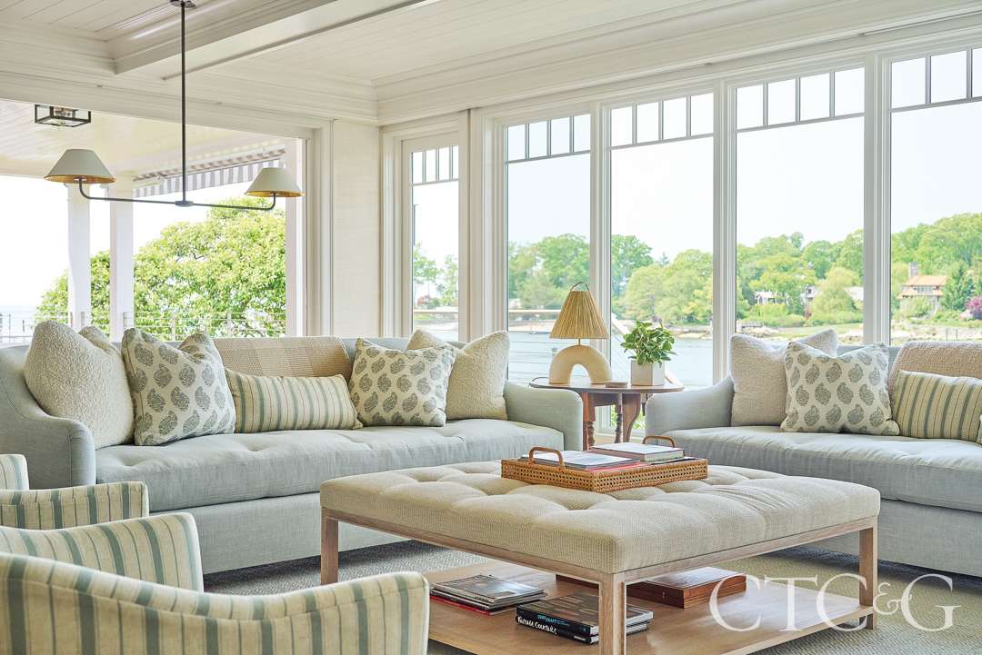 Coastal living area off of the kitchen
