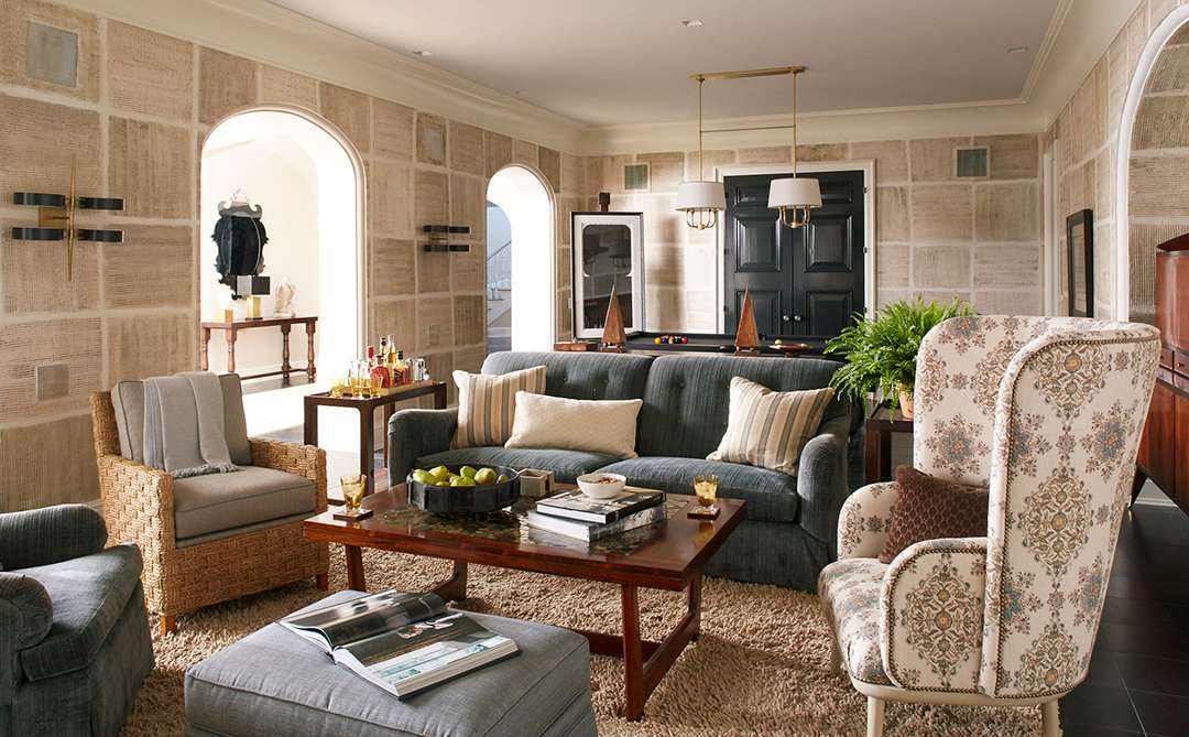 A well cultivated Hampton living room with unique pieces of furniture