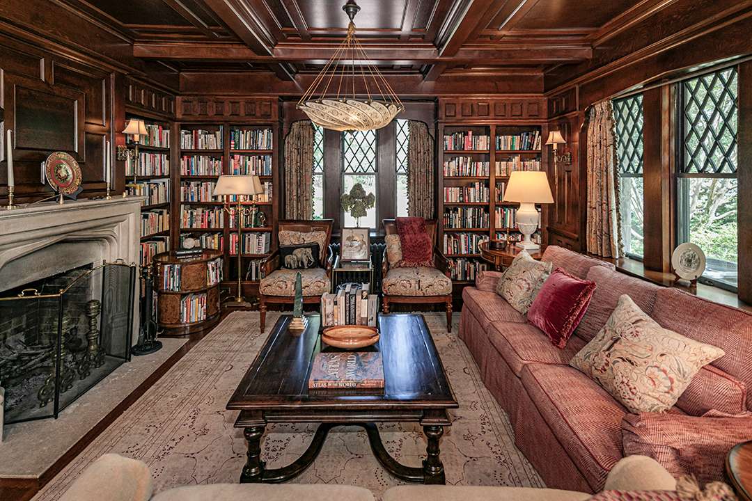 Traditional living area with fireplace