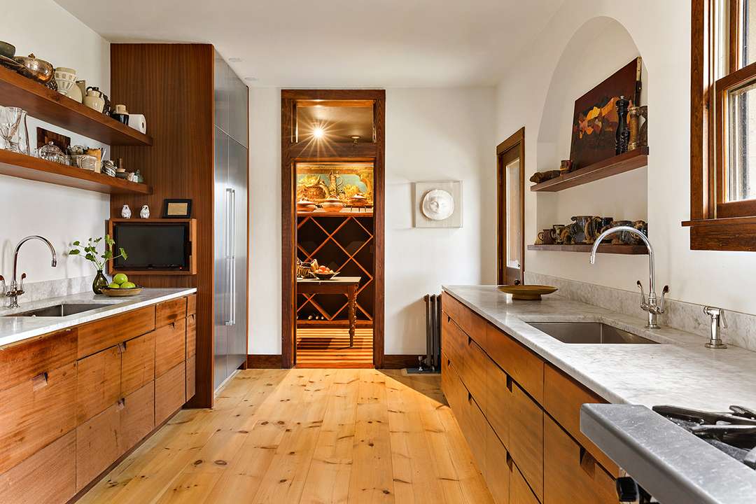 Cabin-like kitchen with two sinks