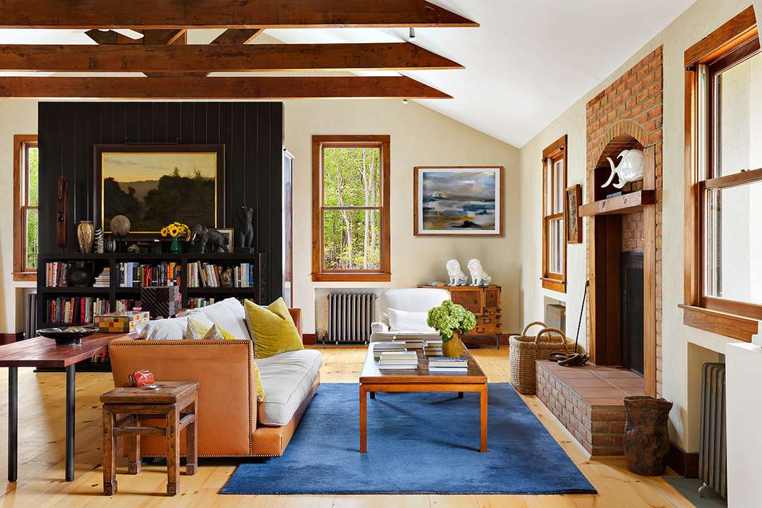 Blue carpet adds color to elegant living room