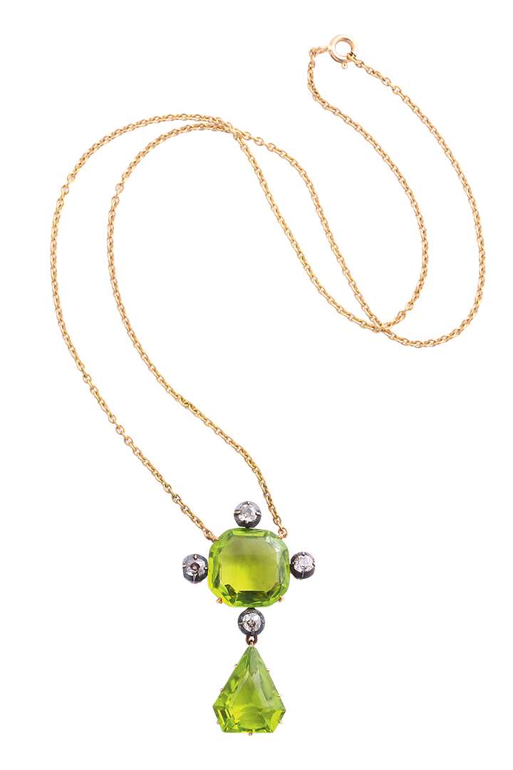 Green Victorian Peridot and Diamond necklace