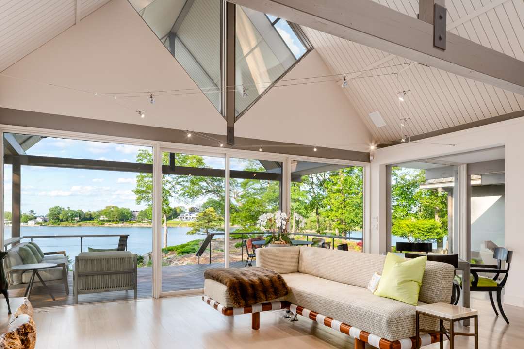 Living room with sliding doors to outdoor deck