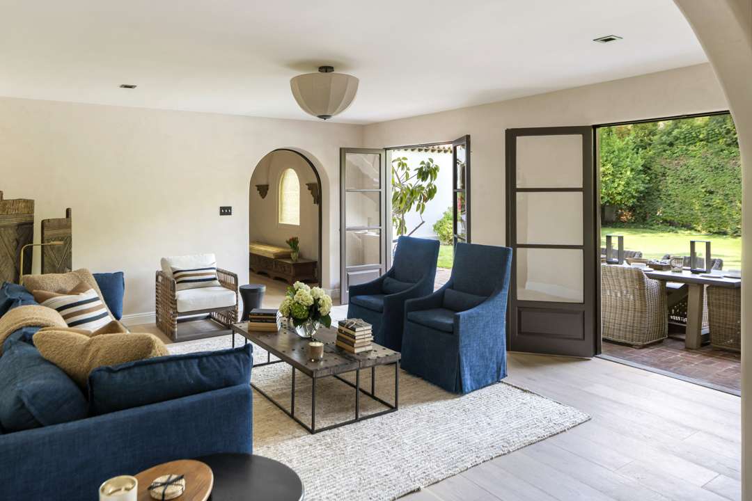 Bob Barker Former LA Home Living Room with Blue Furniture