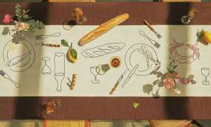 Baguette, Fish, Crab, Wine Embroidered Tablecloth