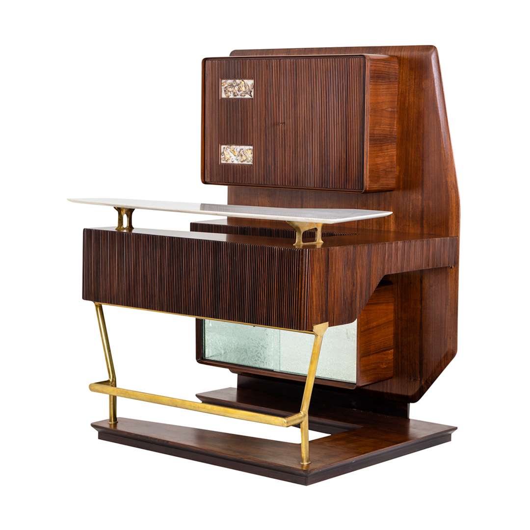 Vintage Italian Mahogany Cocktail Bar With Gold Finishings