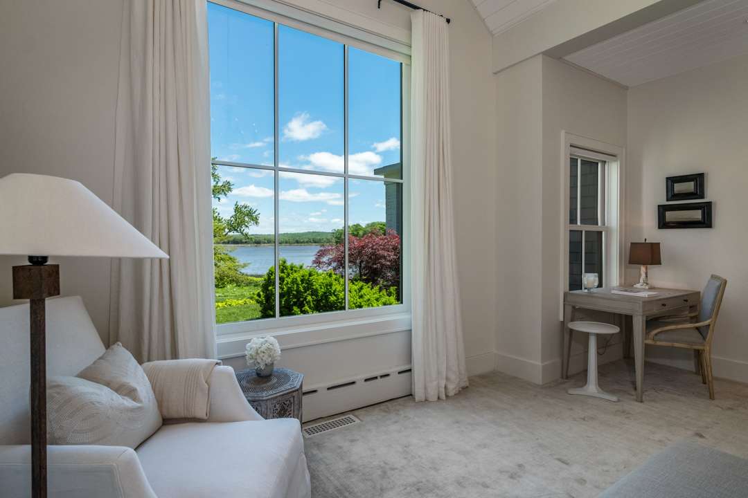 Blue, white, and gray bedroom study