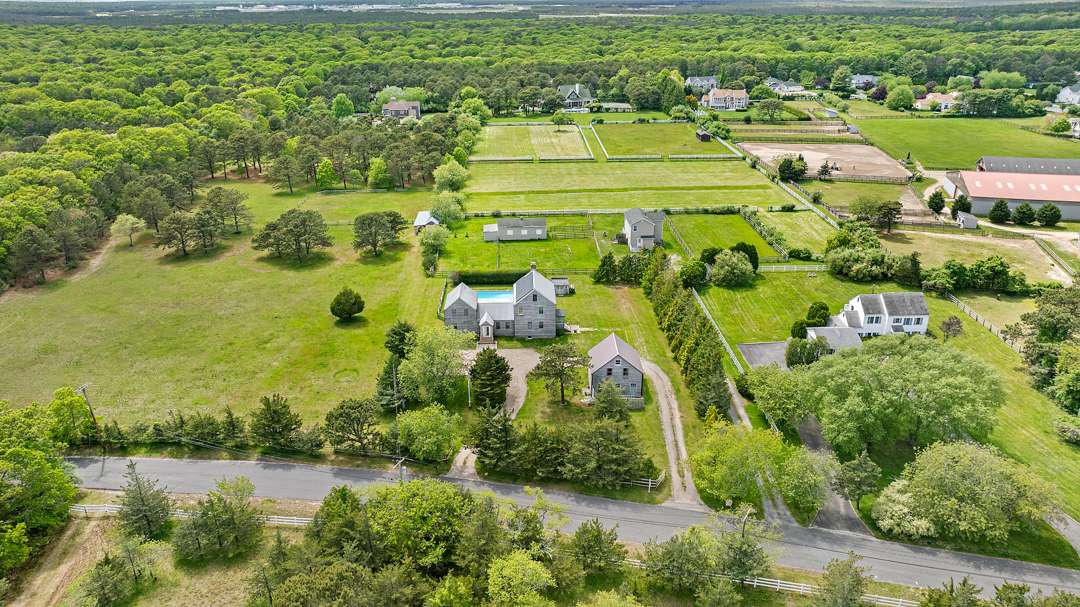 Drone shot of Quogue mansion