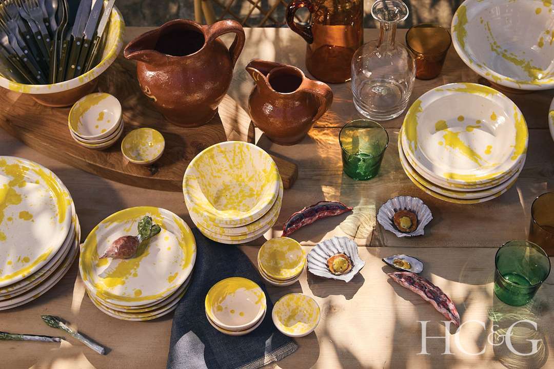 Yellow and white dishware