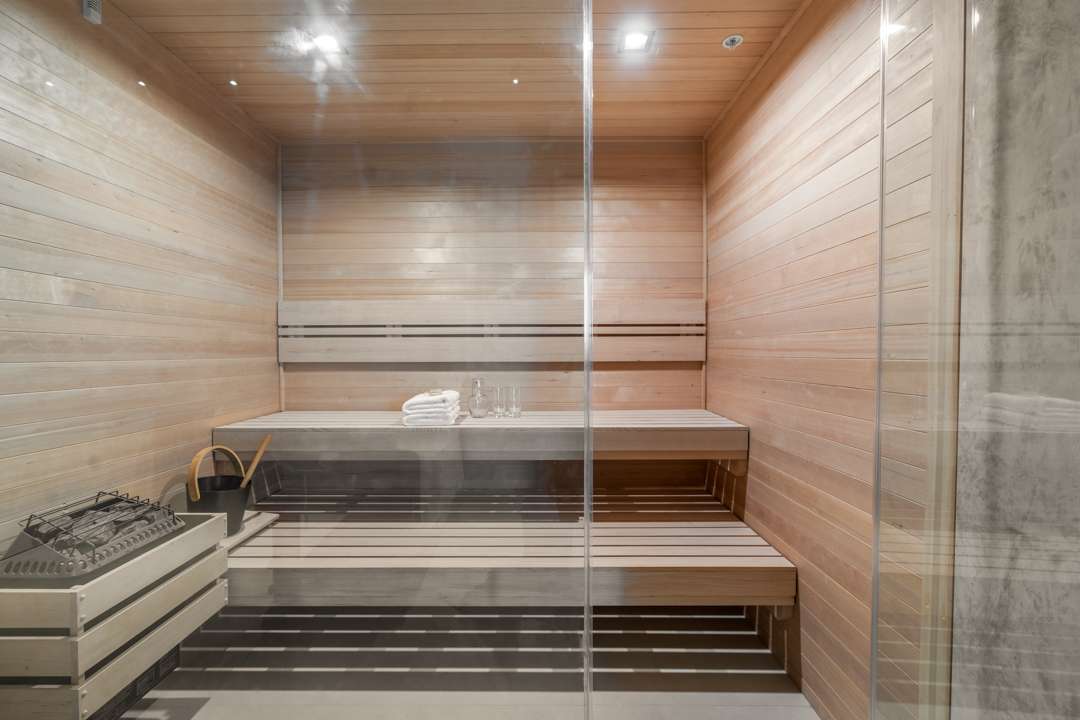 Sauna with glass door