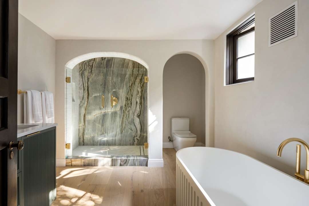 Bob Barker Former LA Home Bathroom with Marble Shower