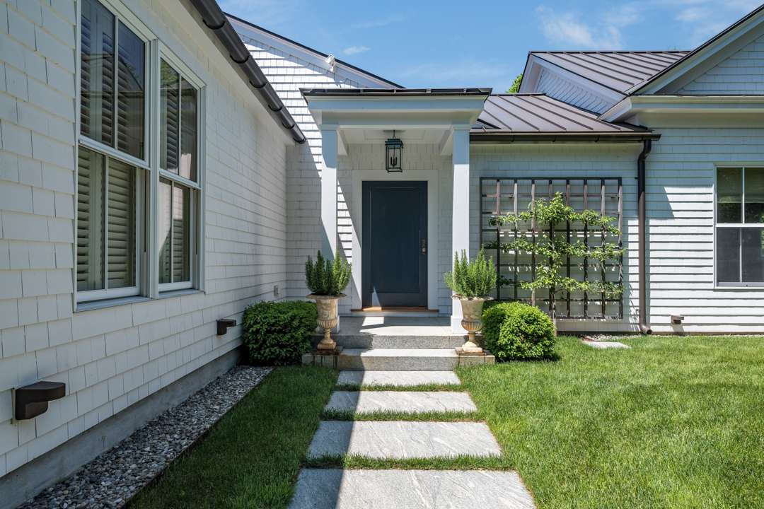Dark blue front door