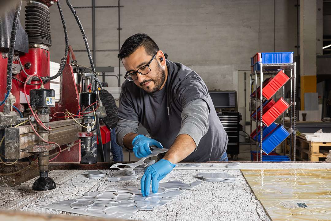 Art glass mosaic cut on the waterjet machine.