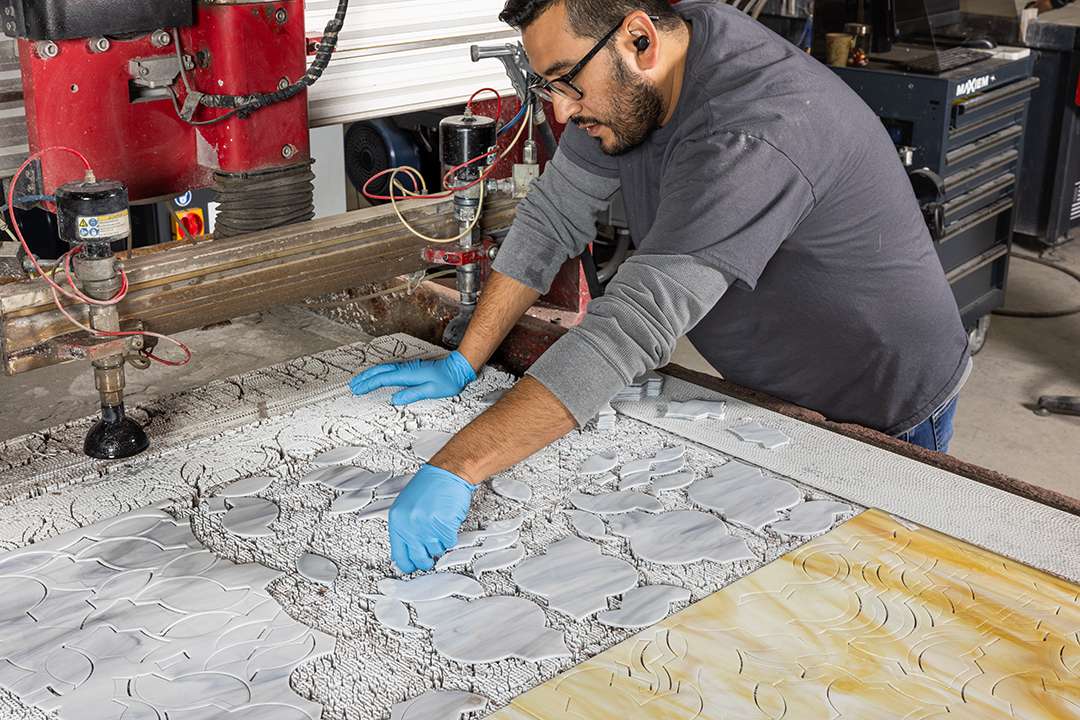 Art glass mosaic cut on the waterjet machine.