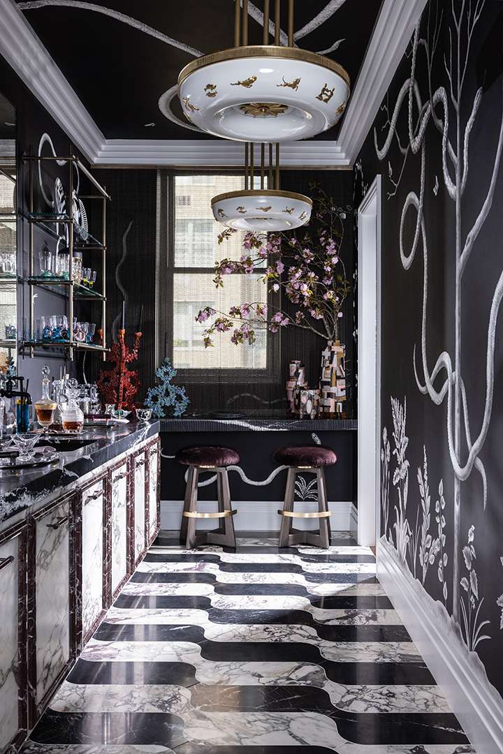 Black and white marble bar area