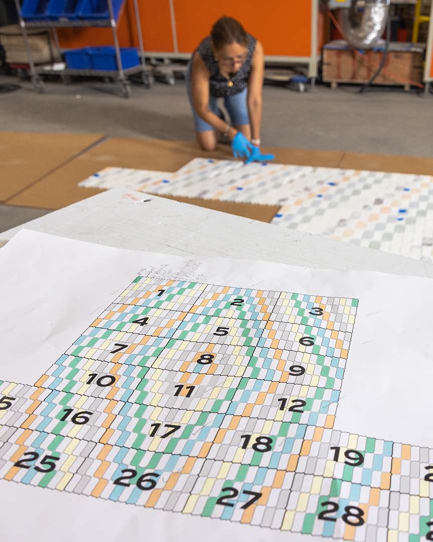 Carpet cutting a colorful backsplash