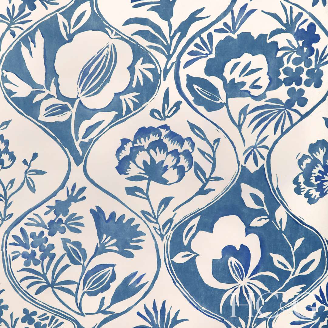 Blue and white floral wallpaper
