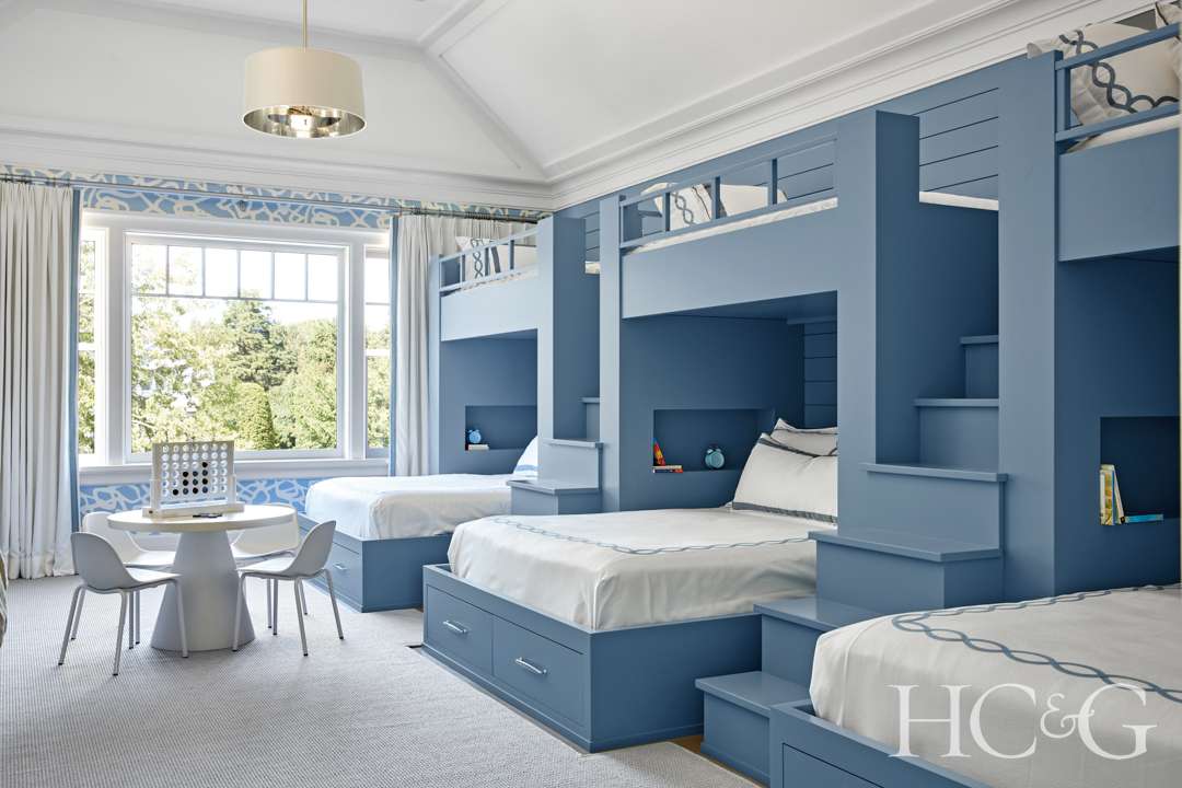 Kids blue and white bunkbeds