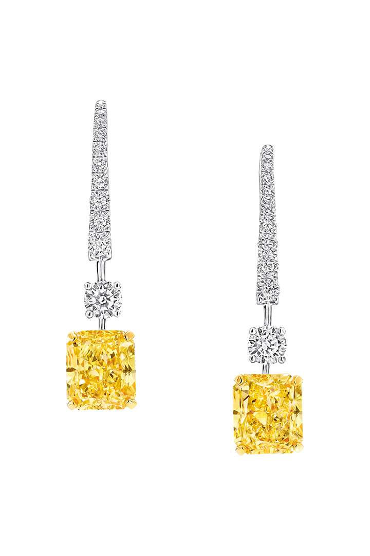 Graff Radiant Cut Yellow Diamond Solitaire Earrings