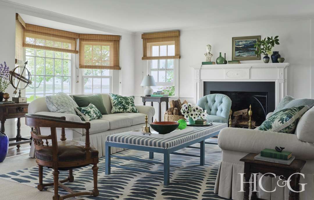 Hamptons Home Blue and Green Living Room